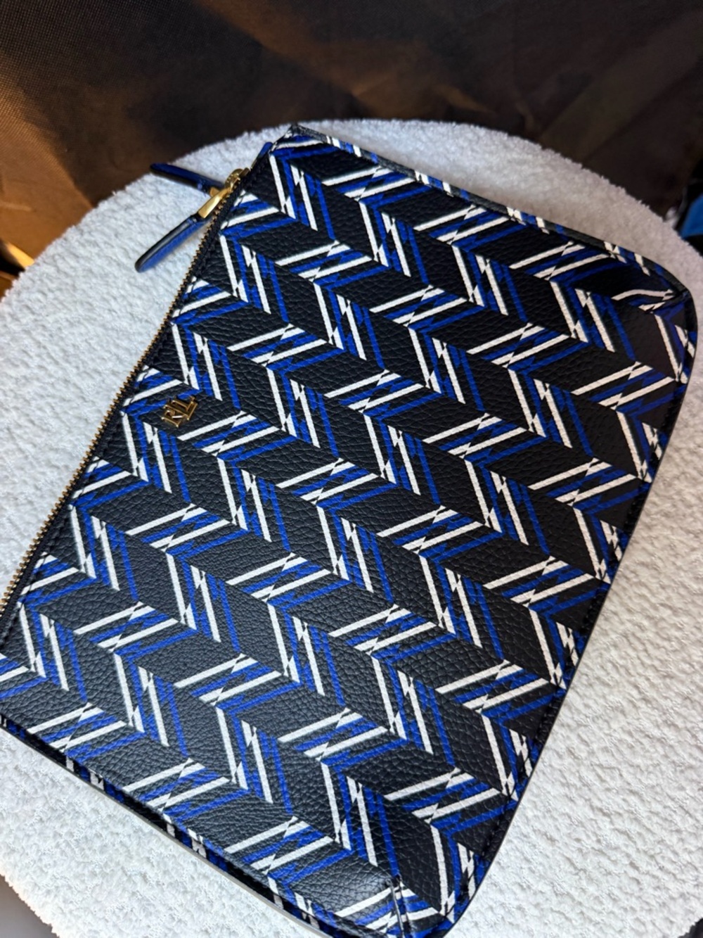 Ralph Lauren Black and Blue Geometric Zip Wristlet
